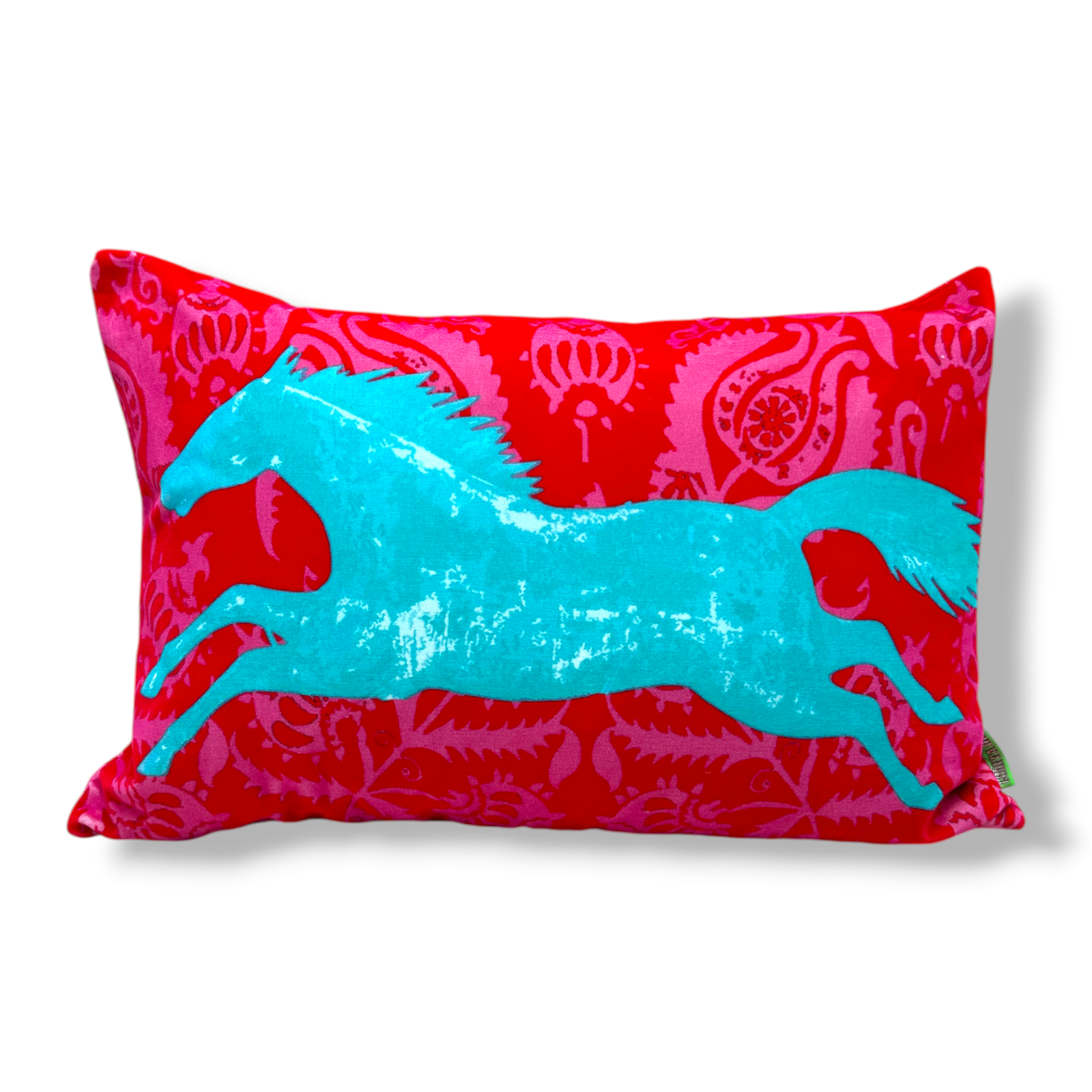 Happy Horse Velvet Cushion - Aqua Blue