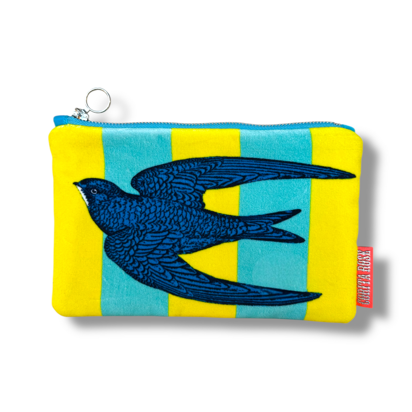 swift velvet clutch bag turquoise yellow front view corita rose