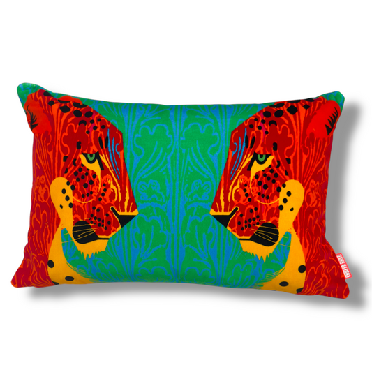 Panther Head Orange Velvet Cushion – Corita Rose | Handmade in England