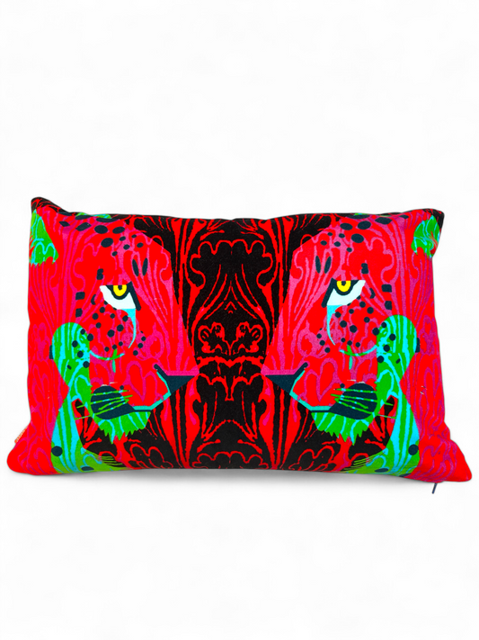 Panther Head Black Velvet Cushion – Corita Rose | Handmade in England