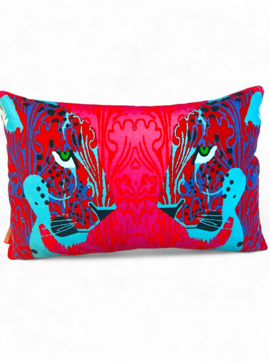 Panther Head Pink Velvet Cushion – Corita Rose | Handmade in England