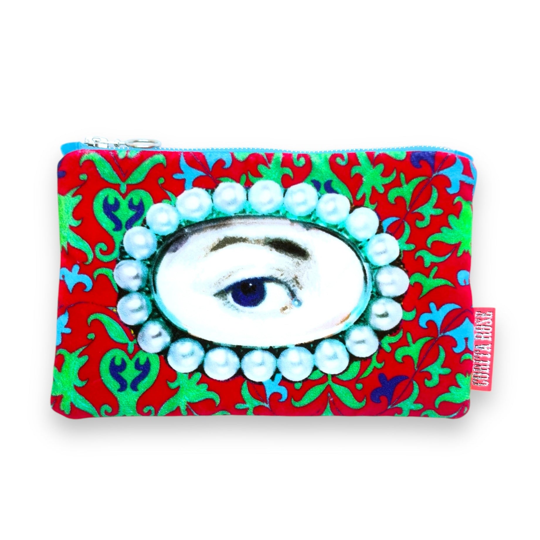 pearl eye red velvet clutch bag corita rose