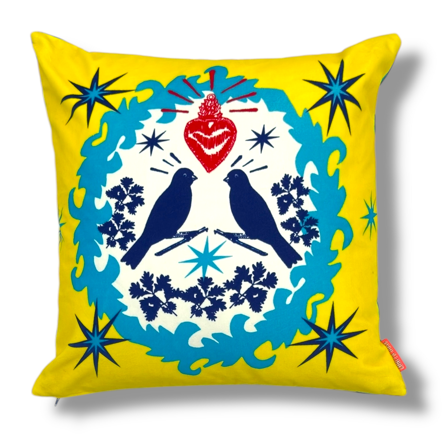 Hoop & Bird Yellow / Turquoise Cushion