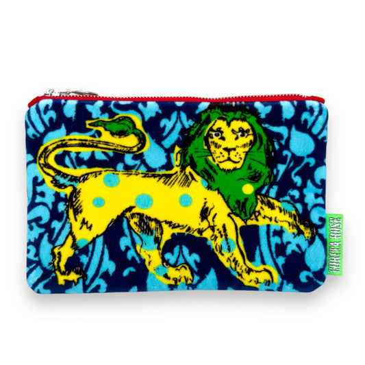 spotty lion yellow velvet clutch bag corita rose handmade england