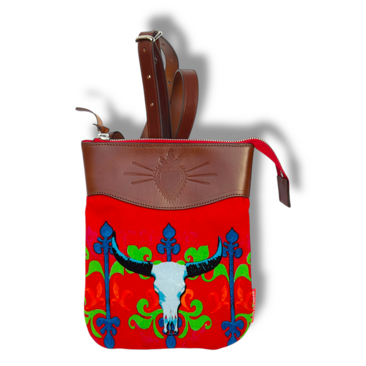 longhorn red cross body bag corita rose handmade england