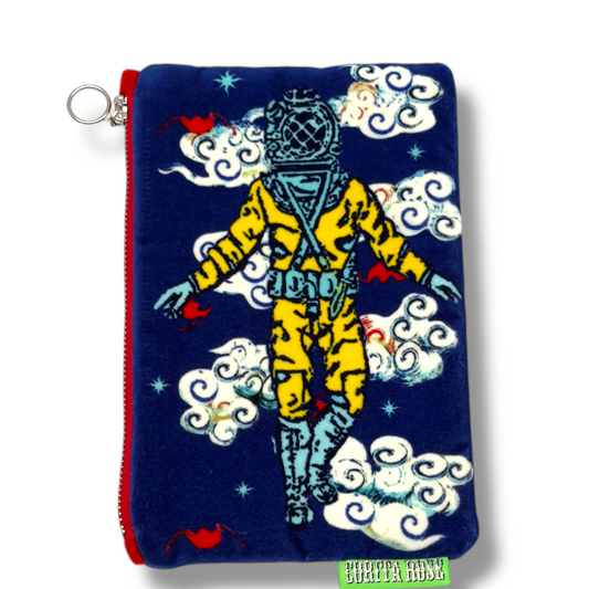 sky diver yellow velvet clutch bag corita rose