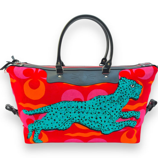 running panther turquoise weekend bag corita rose handmade england