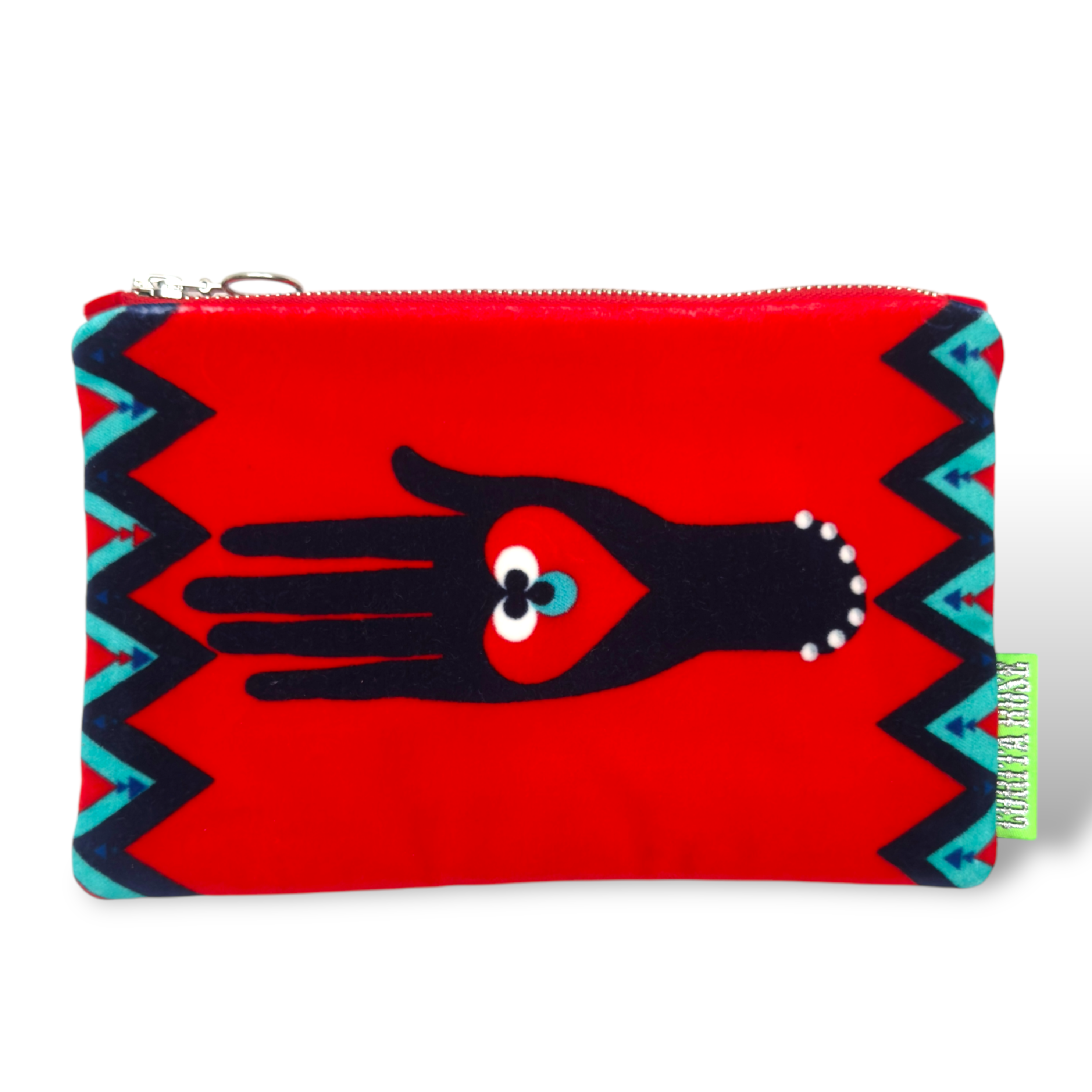 Red Heart Blue Hand Clutch