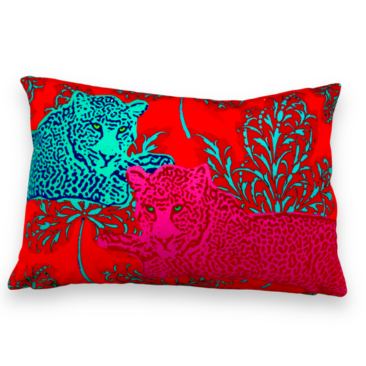Lounge Leopards Red Velvet Cushion – Corita Rose | Handmade in England