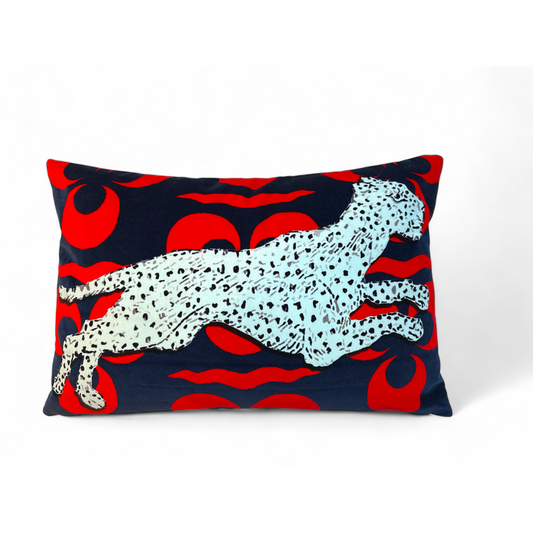 Running Panther Grey Velvet Cushion – Corita Rose | Handmade in England