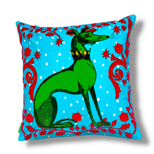 Hound Green & Blue Velvet Cushion – Corita Rose | Handmade in England