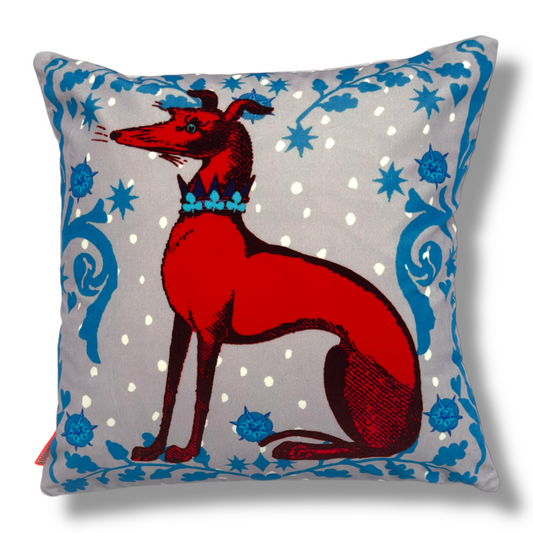 Hound Red & Grey Velvet Cushion – Corita Rose | Handmade in England