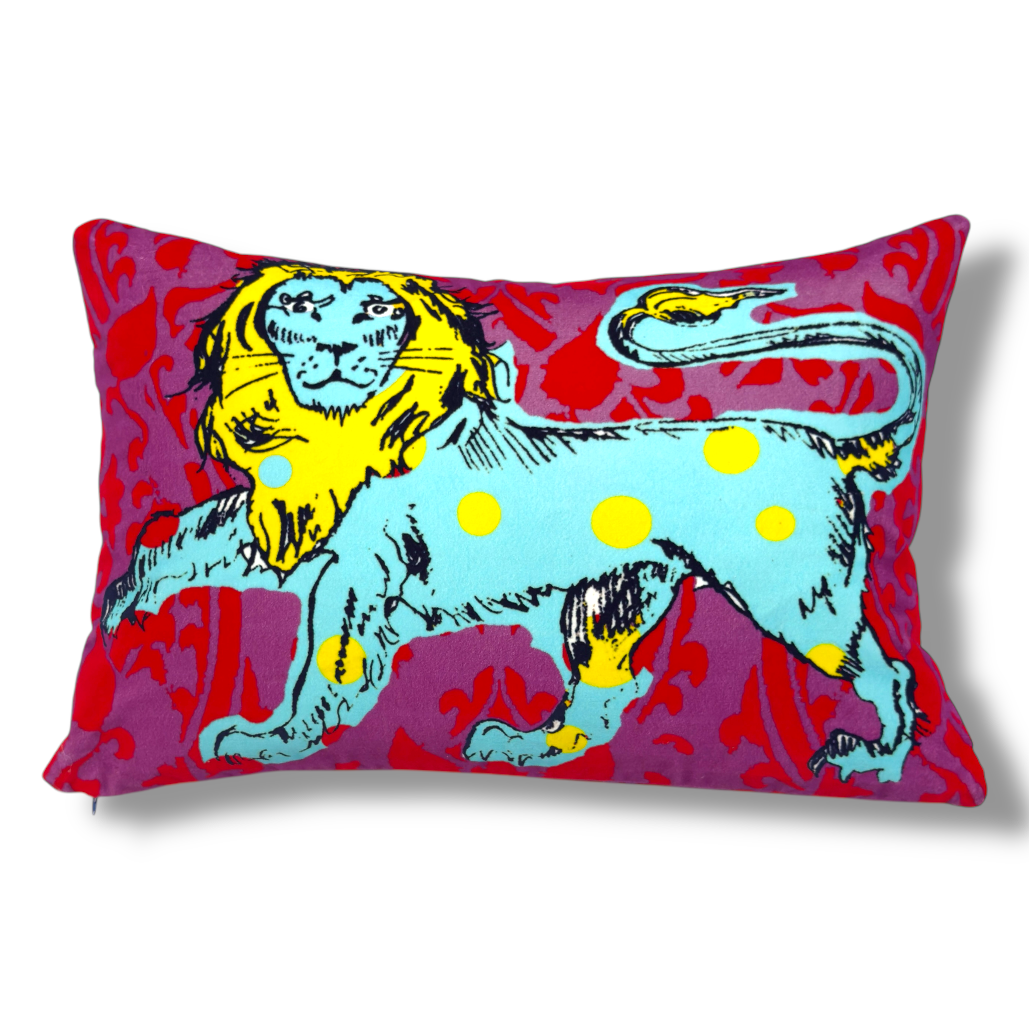 Spotty Lion Blue / Red Cushion