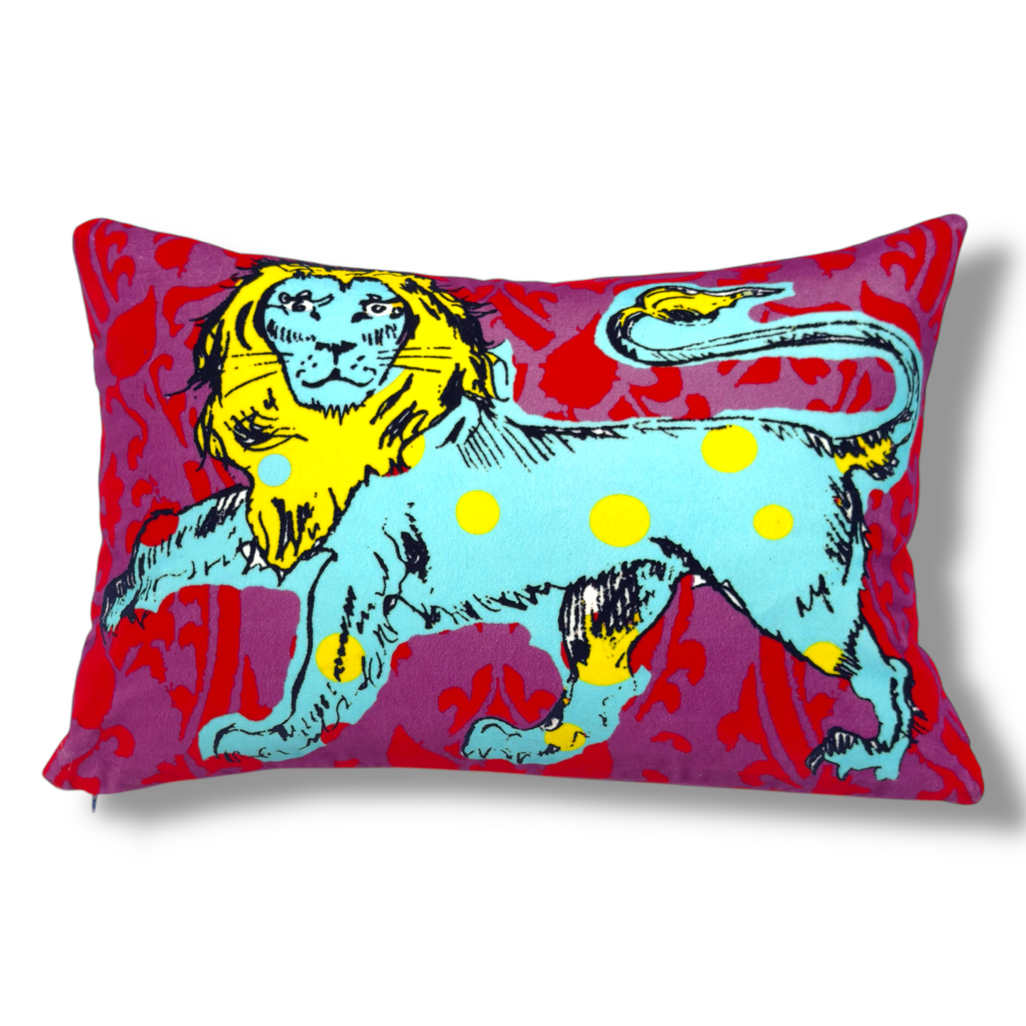 Spotty Lion Blue / Red Cushion