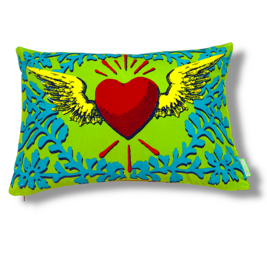 Flying Heart Green Velvet Cushion – Corita Rose | Handmade in England