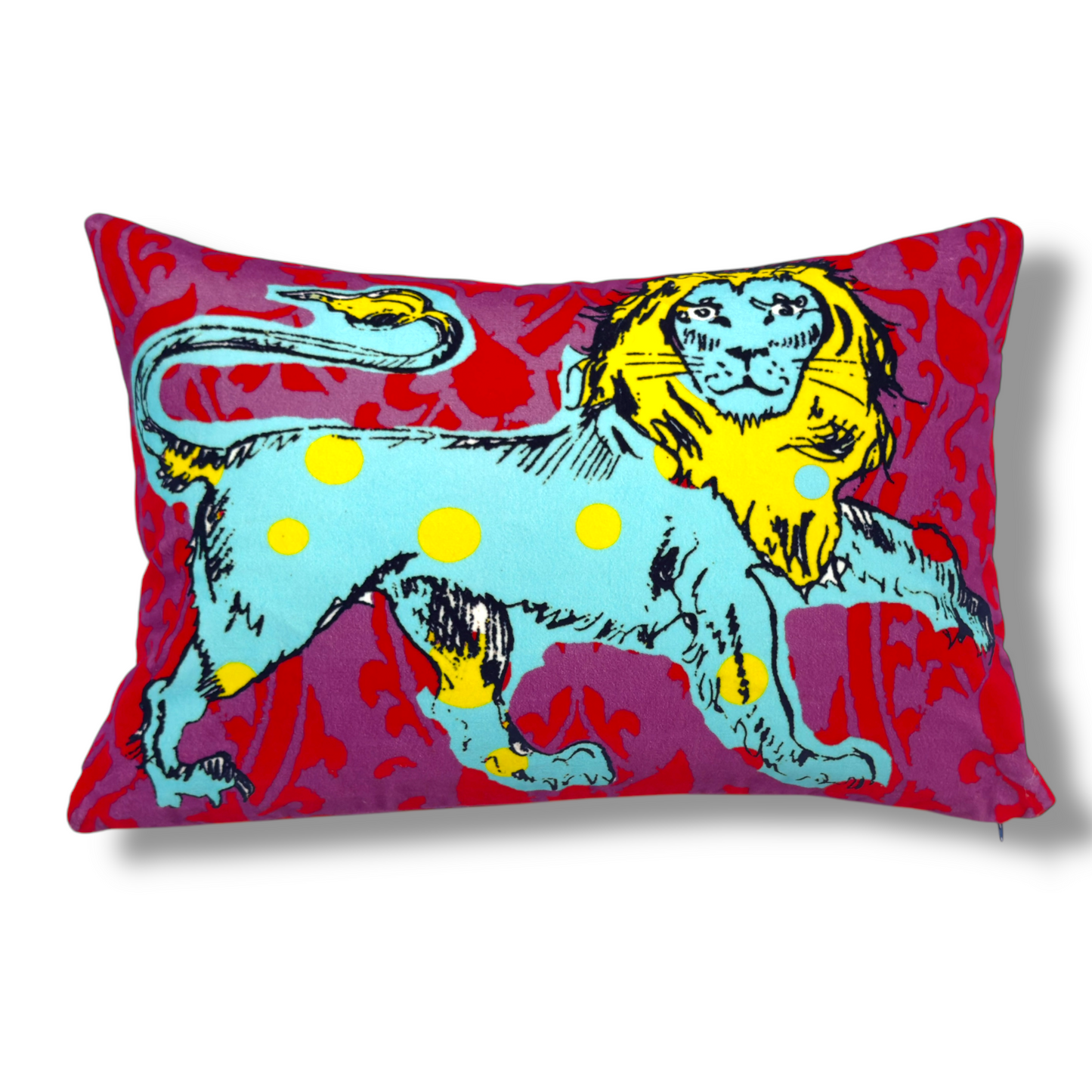 Spotty Lion Blue / Red Cushion