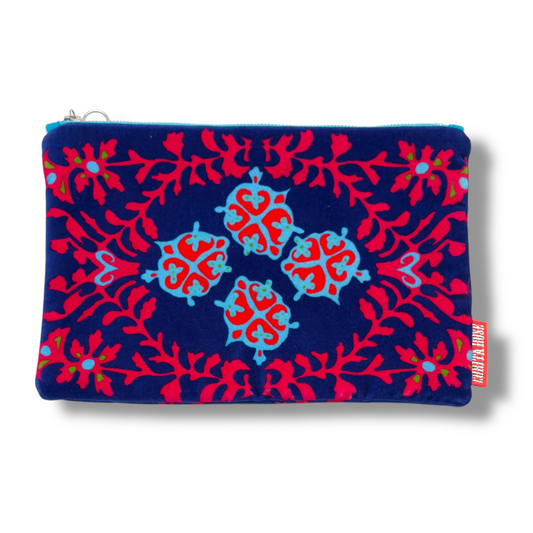 Zamora Mid Blue Velvet Clutch Bag – Corita Rose | Handmade in England
