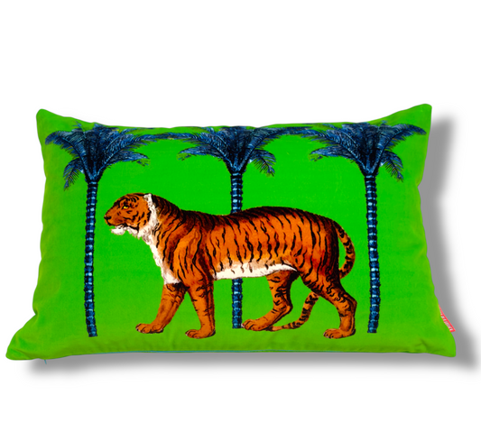 Tiger Green Velvet Cushion – Corita Rose | Handmade in England