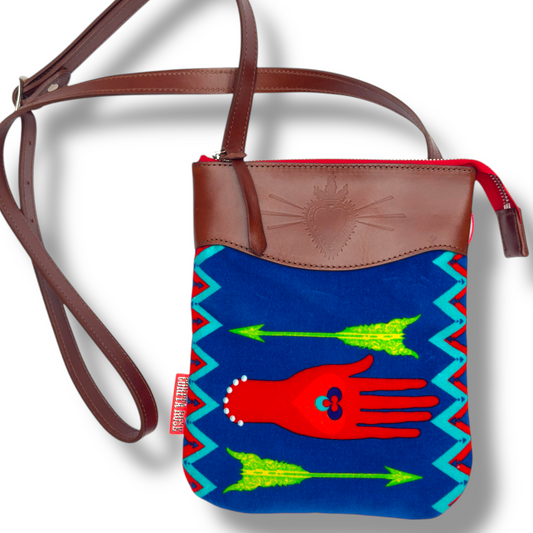 red hand cross body bag corita rose handmade england