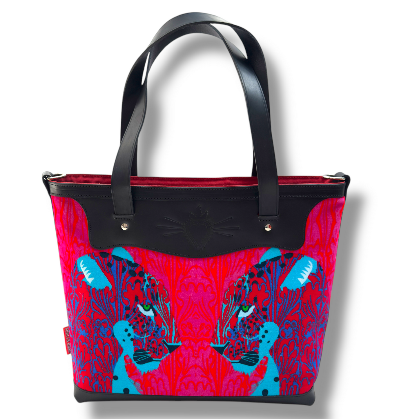 panther head pink shoulder bag corita rose handmade england
