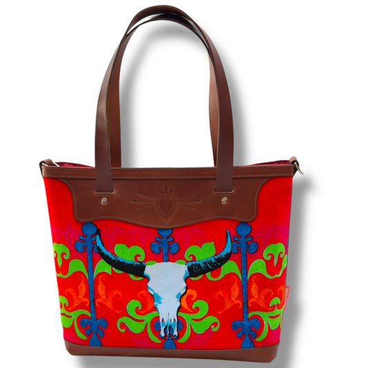 longhorn red shoulder bag corita rose handmade england