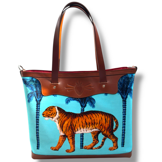 xl tiger blue shoulder bag corita rose handmade england