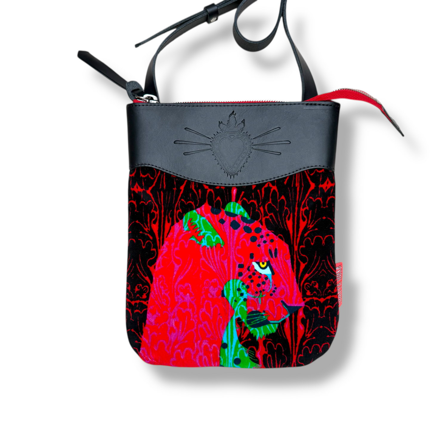 panther head cross body bag corita rose handmade england
