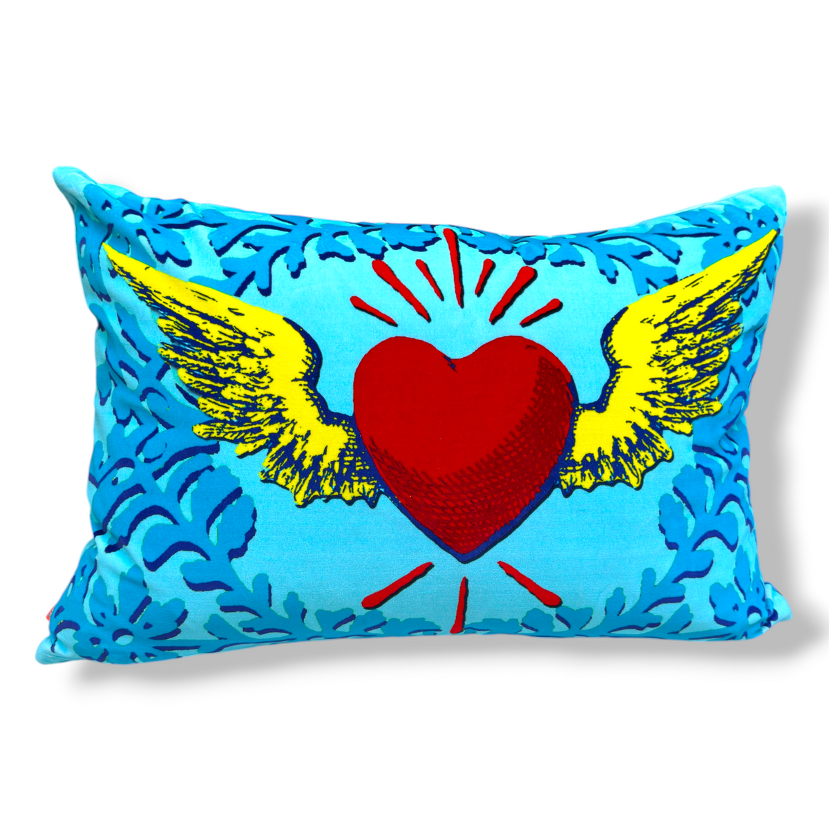 Flying Heart Sky Blue Velvet Cushion