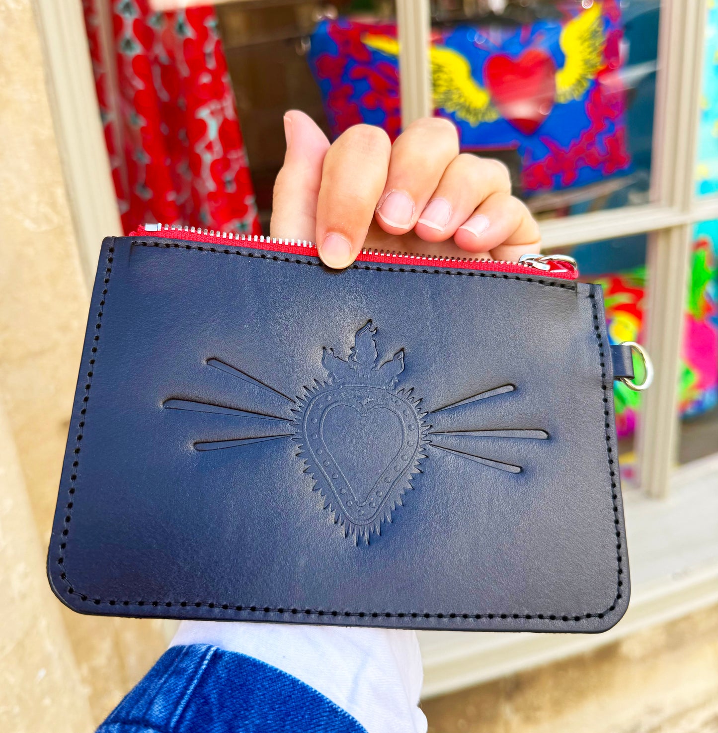 Blazing Heart Black Leather Wallet