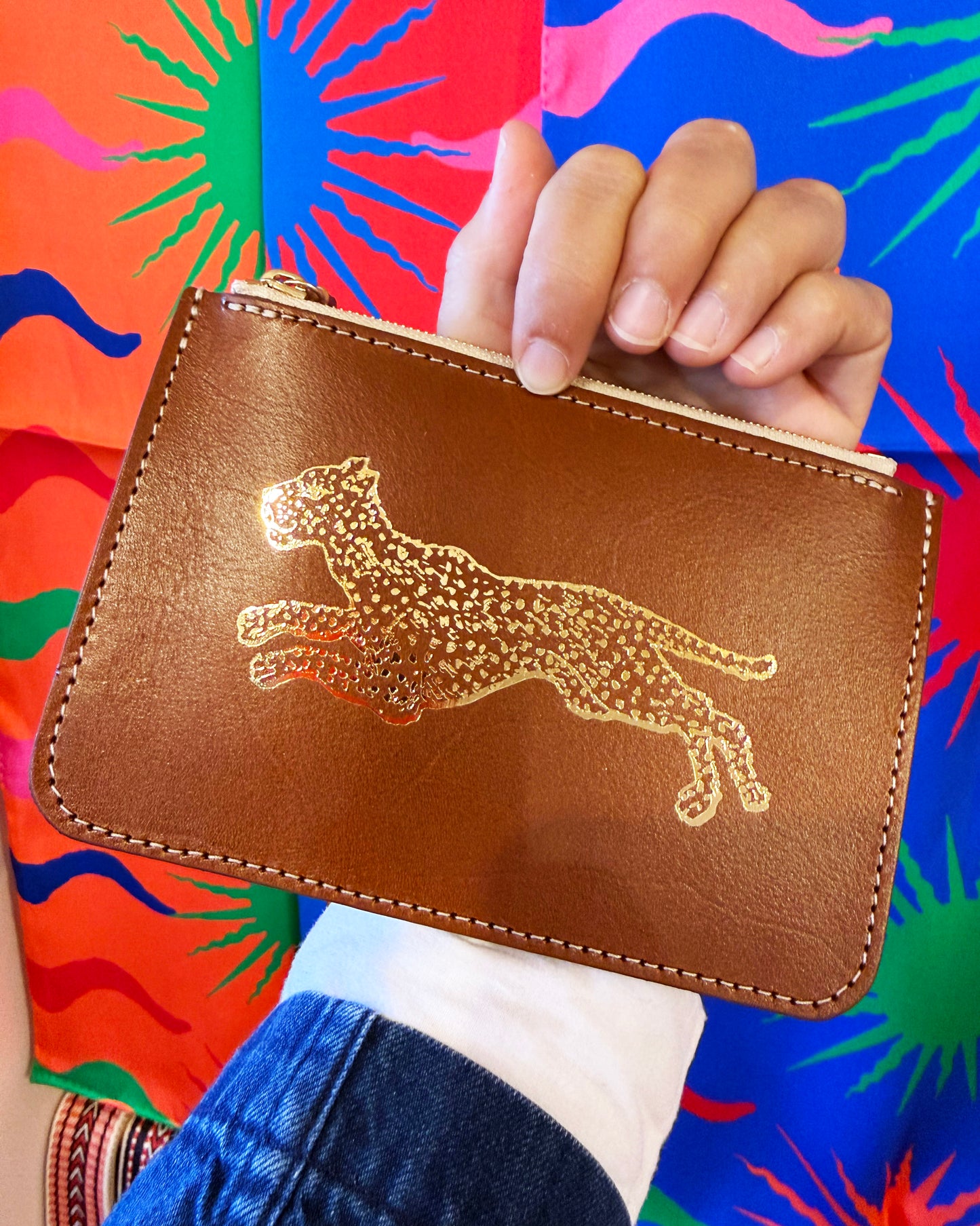 Running Panther Brown Leather Wallet