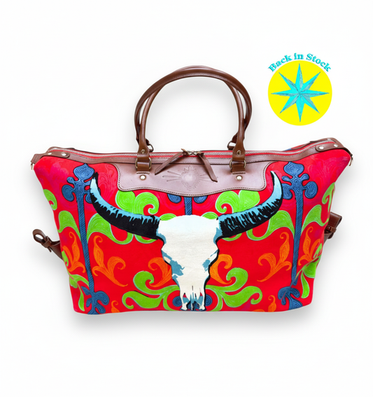 longhorn red weekend bag corita rose handmade england